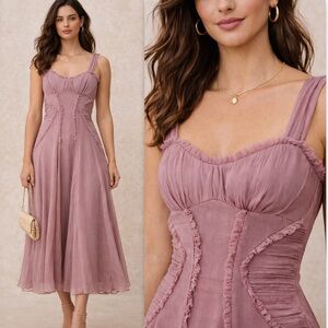 ASOS Design Lavender Purple Ruffle-Trim Chiffon Midi Dress Size 4 Wedding Guest